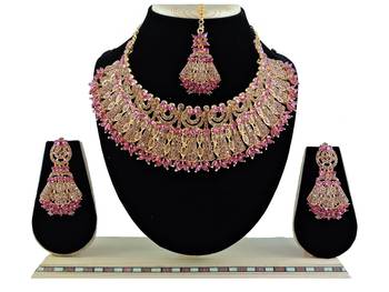 Pink designer function wear ad necklace set 1
