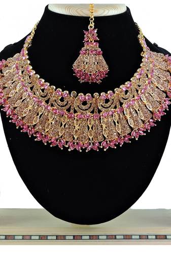 Pink designer function wear ad necklace set