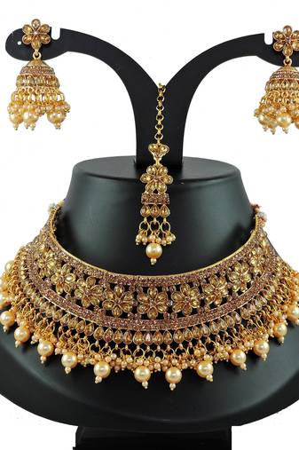 Gold designer function wear ad necklace set
