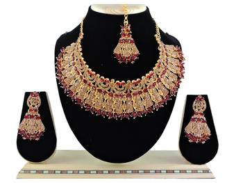 Maroon designer function wear ad necklace set 1
