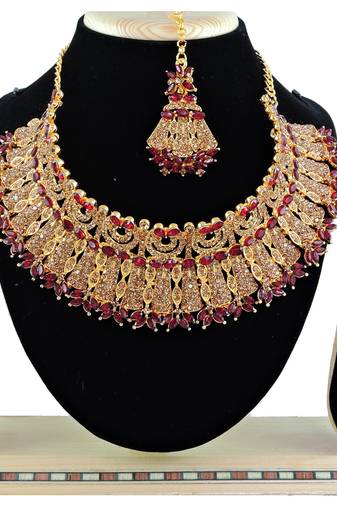 Maroon designer function wear ad necklace set