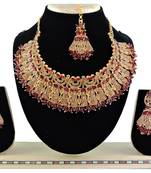 Maroon designer function wear ad necklace set