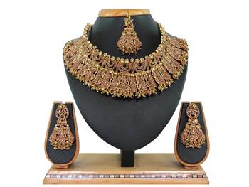 Gold designer function wear ad necklace set 1