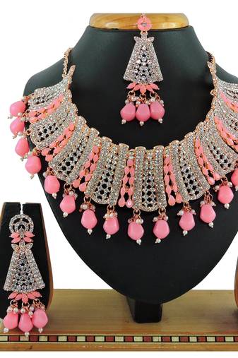 Pink designer function wear ad necklace set