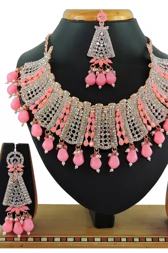 Pink designer function wear ad necklace set
