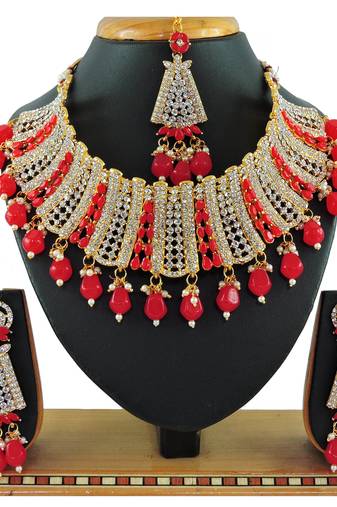 Red designer function wear ad necklace set
