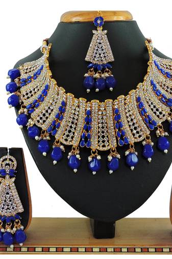 Blue designer function wear ad necklace set