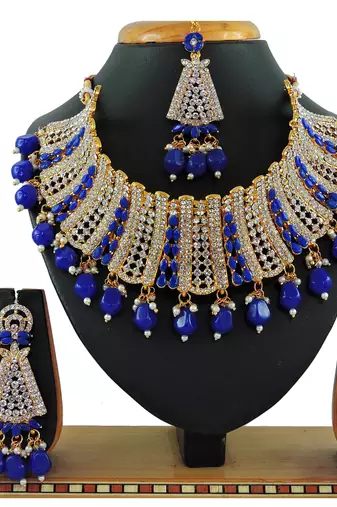 Blue designer function wear ad necklace set