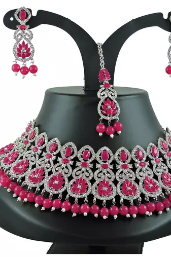 Red designer function wear ad necklace set