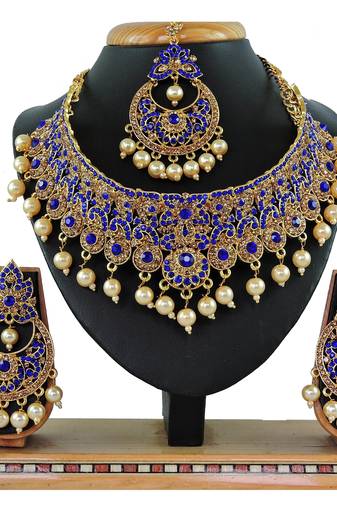 Blue designer function wear ad necklace set