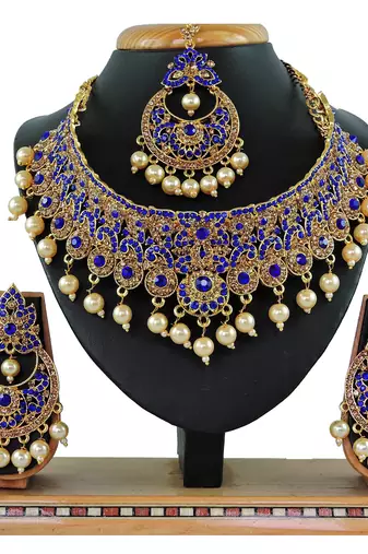 Blue designer function wear ad necklace set