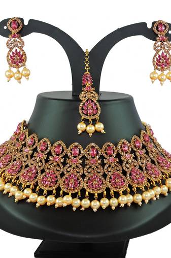 Pink designer function wear ad necklace set
