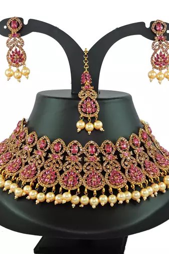 Pink designer function wear ad necklace set