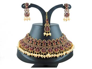 Maroon designer function wear ad necklace set 1