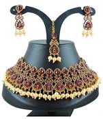 Maroon designer function wear ad necklace set