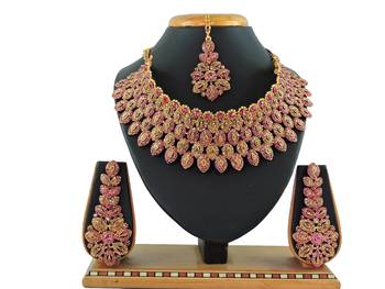 Pink designer function wear ad necklace set 1