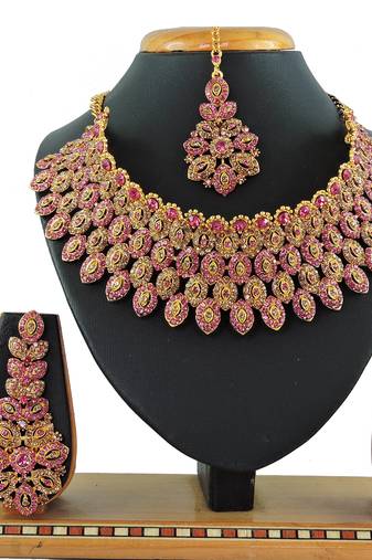 Pink designer function wear ad necklace set