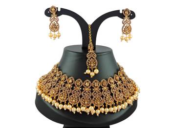 Gold designer function wear ad necklace set 1