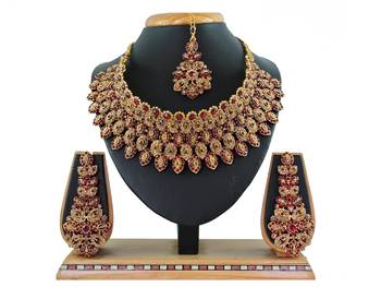 Maroon designer function wear ad necklace set 1
