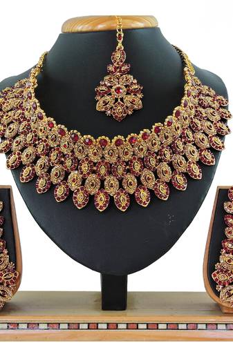 Maroon designer function wear ad necklace set