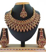 Maroon designer function wear ad necklace set