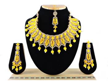 Yellow designer function wear ad necklace set 1