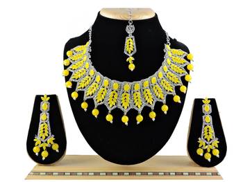 Yellow designer function wear ad necklace set 1