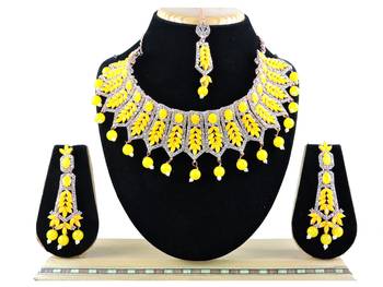 Yellow designer function wear ad necklace set 1