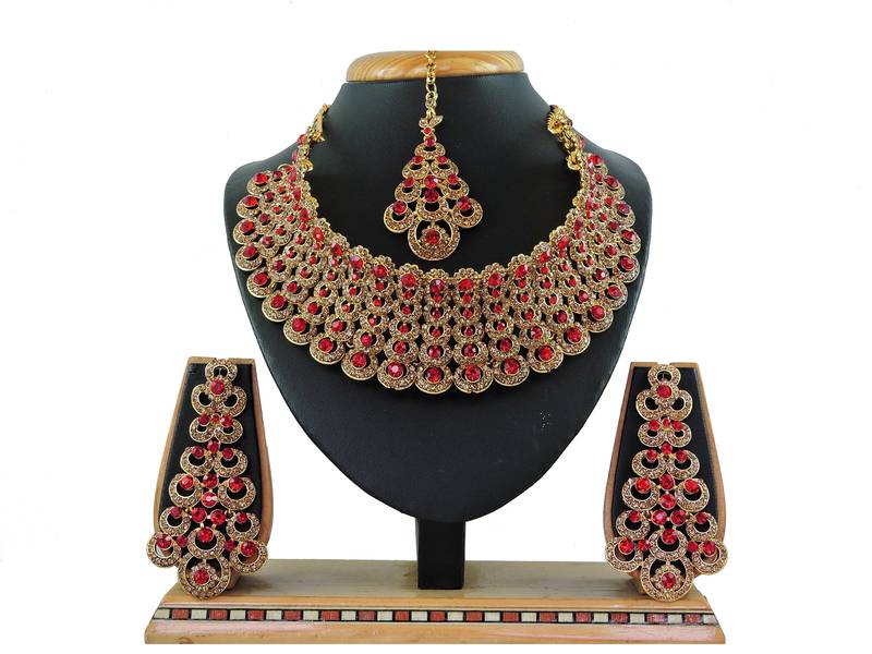 Red designer function wear ad necklace set