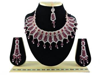 Maroon designer function wear ad necklace set 1