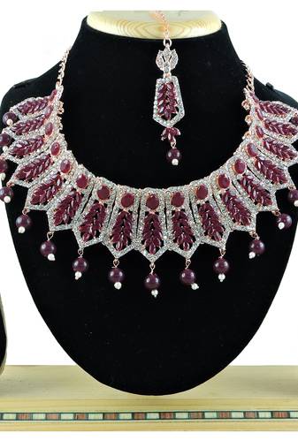 Maroon designer function wear ad necklace set