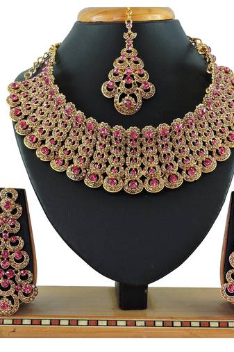 Pink designer function wear ad necklace set
