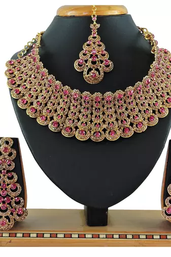 Pink designer function wear ad necklace set