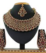 Maroon designer function wear ad necklace set