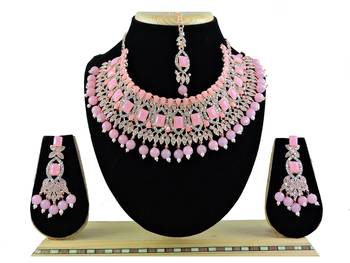 Pink designer function wear ad necklace set 1