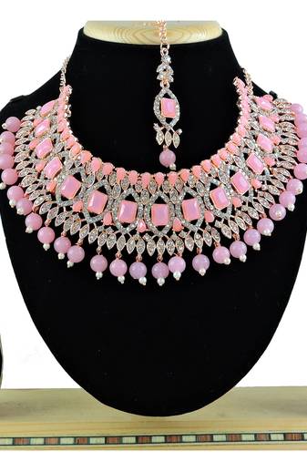 Pink designer function wear ad necklace set
