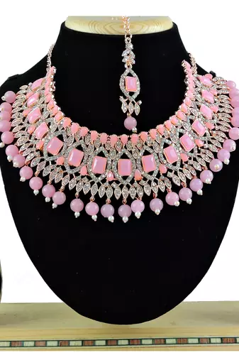 Pink designer function wear ad necklace set
