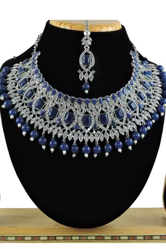 Blue designer function wear ad necklace set