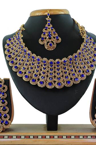 Blue designer function wear ad necklace set