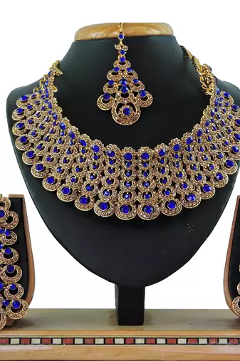 Blue designer function wear ad necklace set