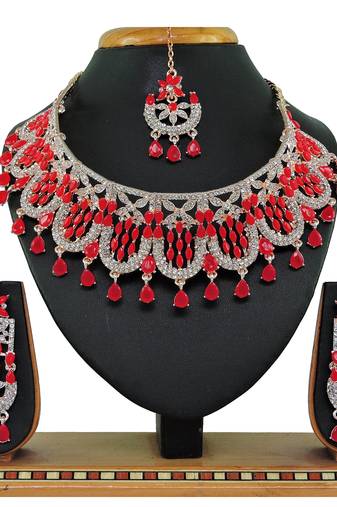 Red designer function wear ad necklace set