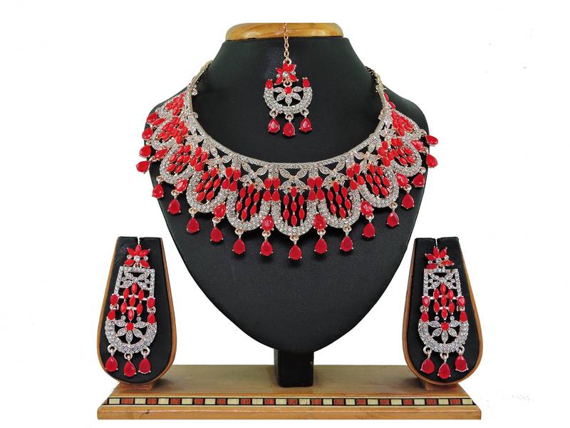 Red designer function wear ad necklace set
