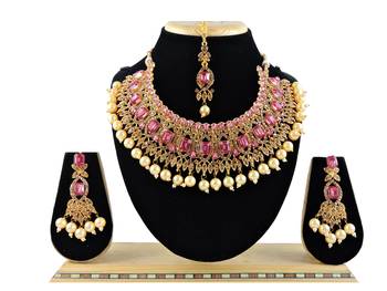 Pink designer function wear ad necklace set 1