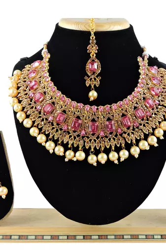 Pink designer function wear ad necklace set