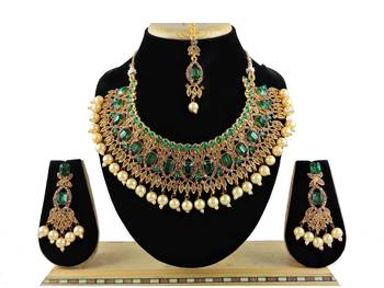 Green designer function wear ad necklace set 1