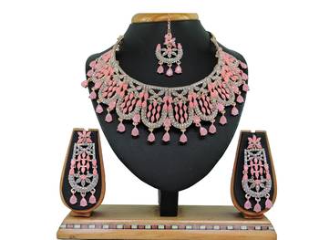 Pink designer function wear ad necklace set 1