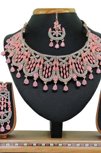 Pink designer function wear ad necklace set