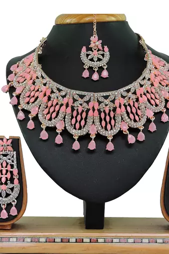 Pink designer function wear ad necklace set
