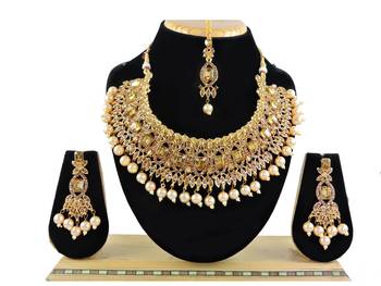Gold designer function wear ad necklace set 1