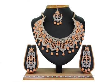 Orange designer function wear ad necklace set 1